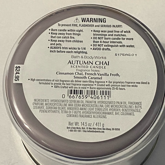 Bath & Body Works Autumn Chai Three Wick Scented Candle - Picture 5 of 5